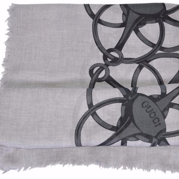 NWT GUCCI WOOL MODAL HORSEBIT LOGO PATTERN SCARF WRAP - Picture 3 of 9